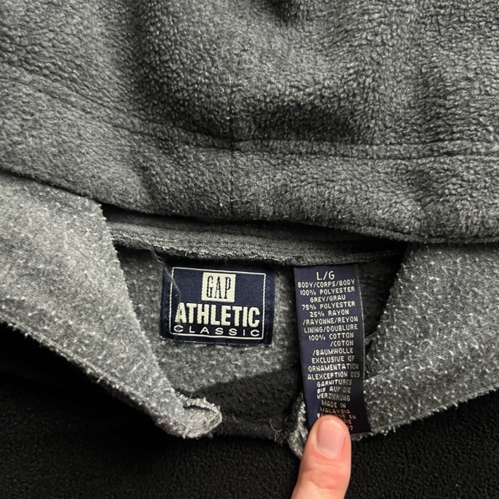 Vintage Gap Hoodie Mens Large Black 1990s Fleece Athletic Logo Pullover - Picture 5 of 10